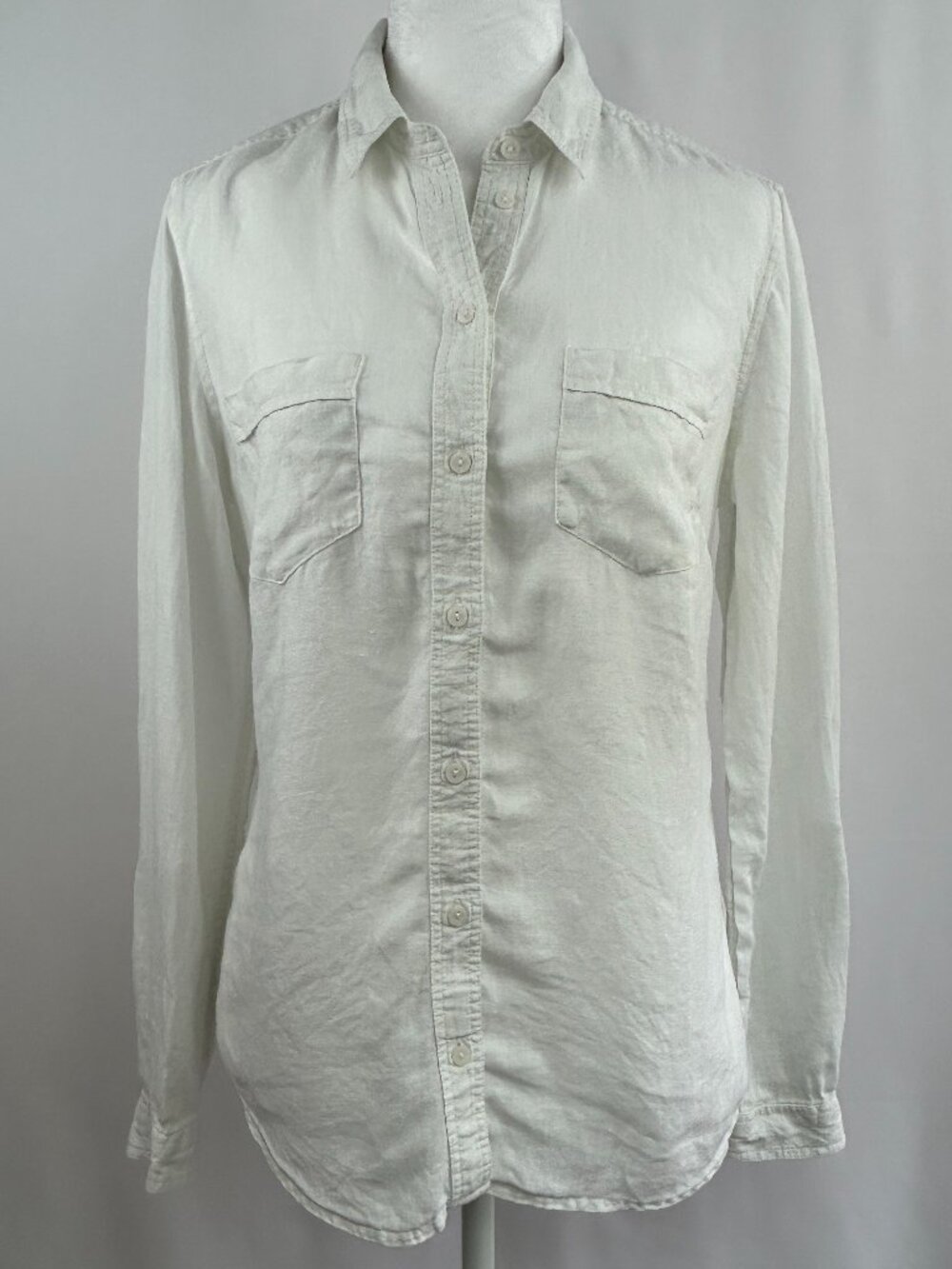 White Linen Women's Blouse - Minimalist Lightweight - Small S